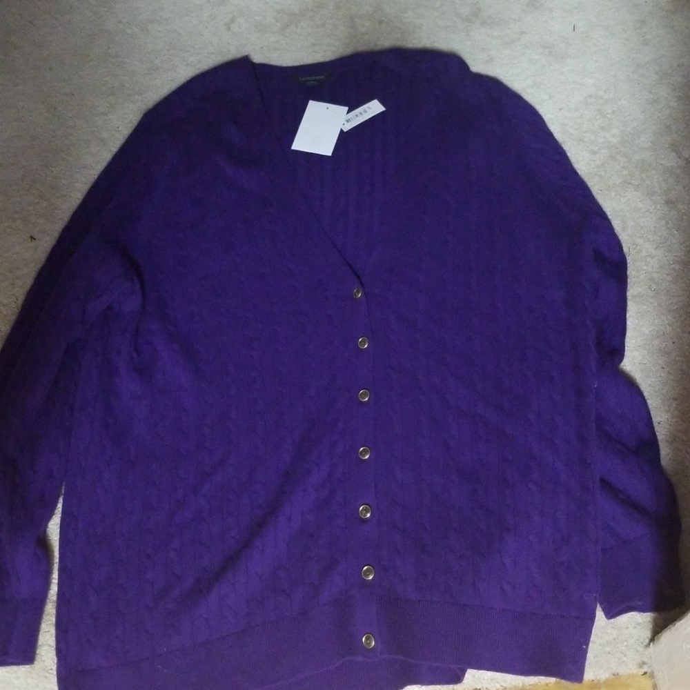Lands End NWT purple cable knit sweater 2X